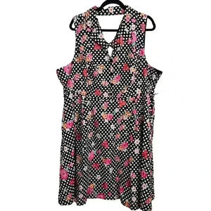 Modcloth Black Pink Wearing is Caring Floral Polka Dot Sleeveless Shirt Dress